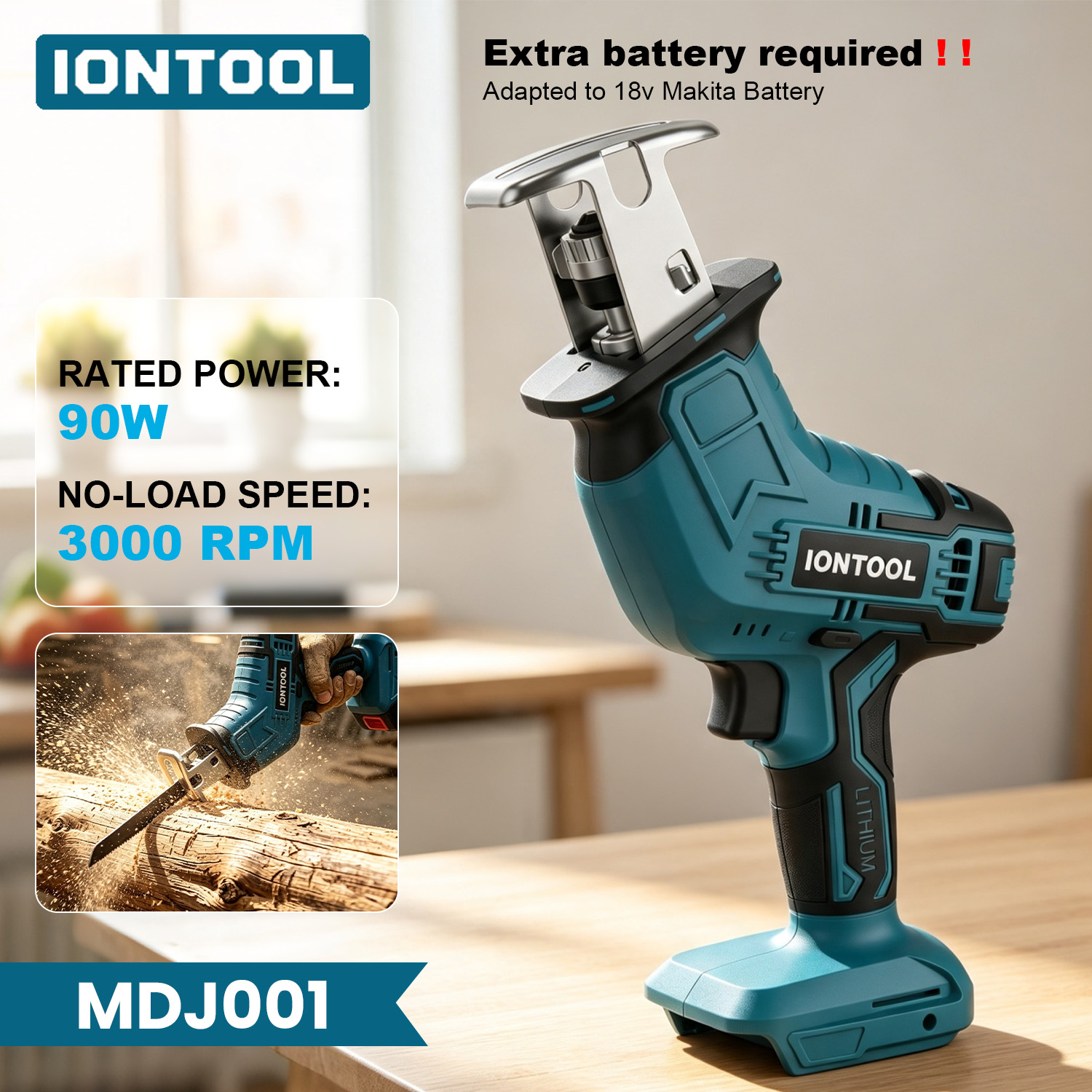 Reciprocating Saw Cordless - IONTOOL 3000SPM 90W Draadloze Reciprocating Zaag,
